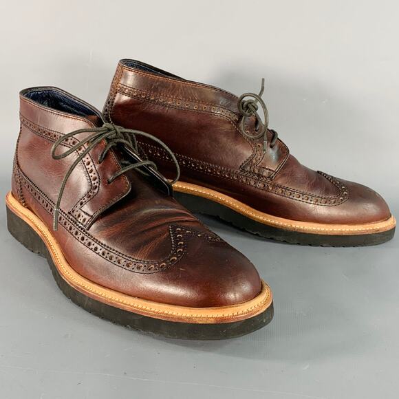 COLE HAAN Size 9.5 Brown Perforated Leather Wingtip Ankle Boots - Picture 1 of 8